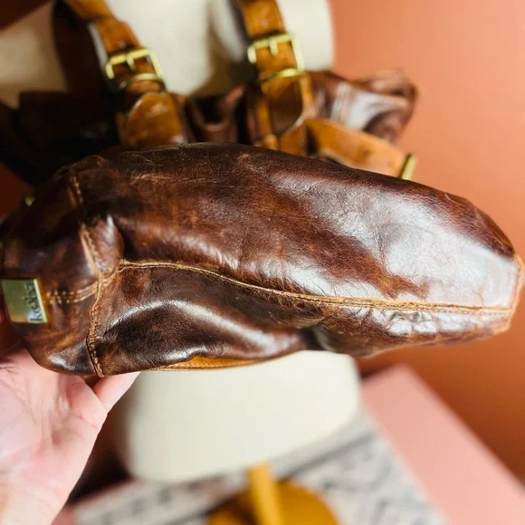 Kooba Brown Leather Shoulder Bag with Gold Accents - Picture 5 of 7